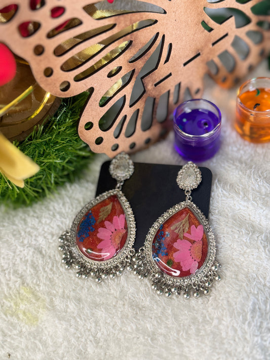 Silver Red Resin's Jhumka
