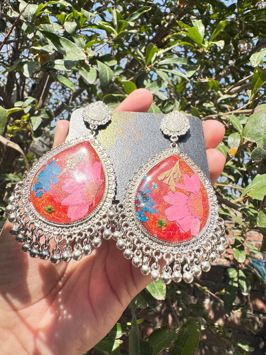 Silver Red Resin's Jhumka